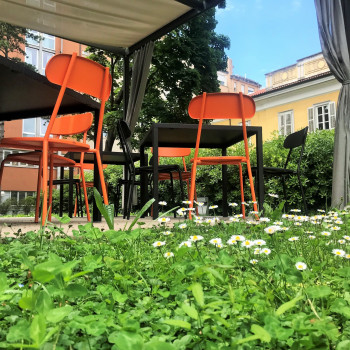 Il gazebo all'interno del giardino della Biblioteca, rappresenta uno spazio ideale, nelle belle stagioni, per lo studio e i momenti di pausa degli utenti